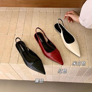 法式平底包头凉鞋仙女鞋子2026新款春夏季气质配裙子尖头黑色单鞋