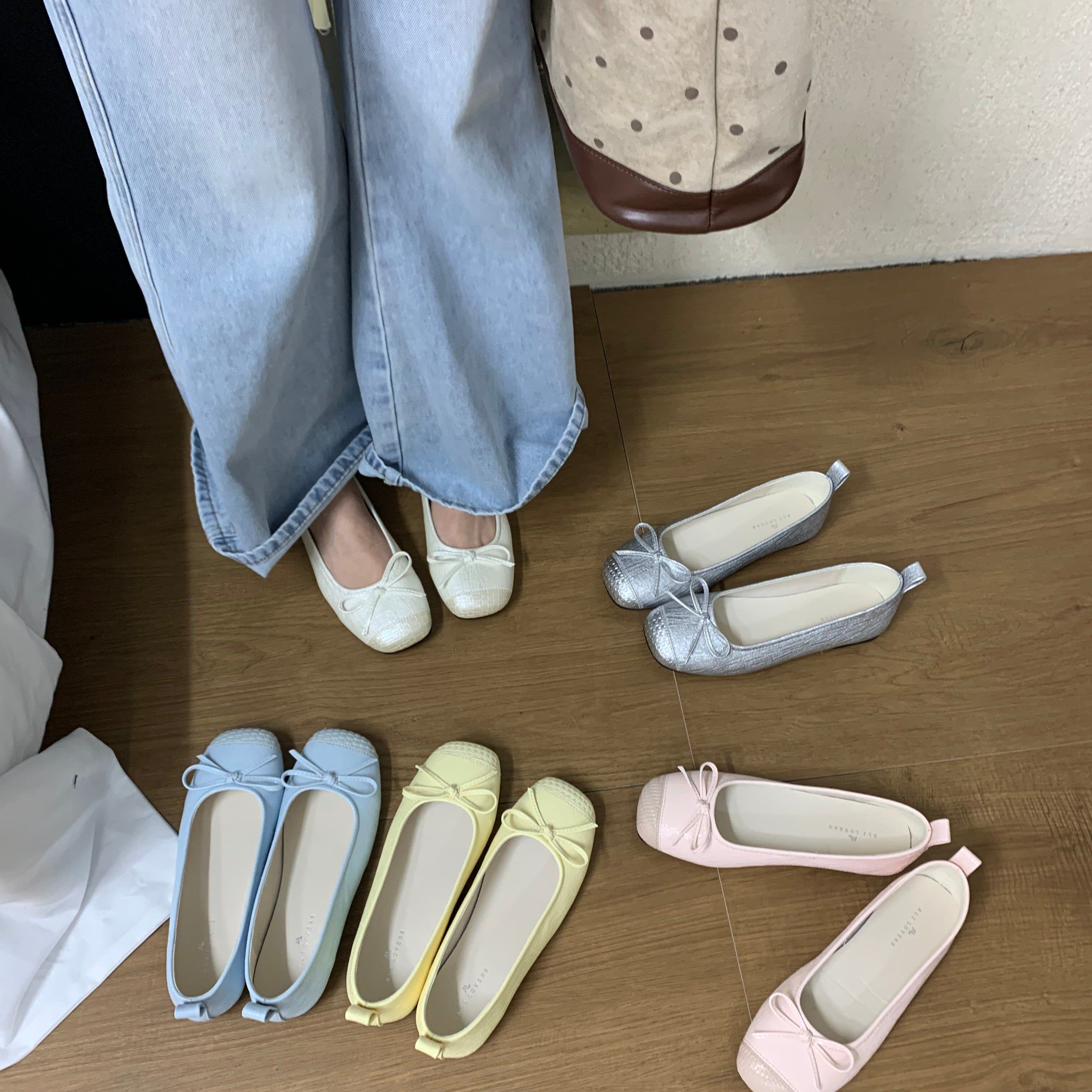 2026春季方头蝴蝶结浅口单鞋女平底芭蕾舞鞋软底舒适平跟鞋甜美风