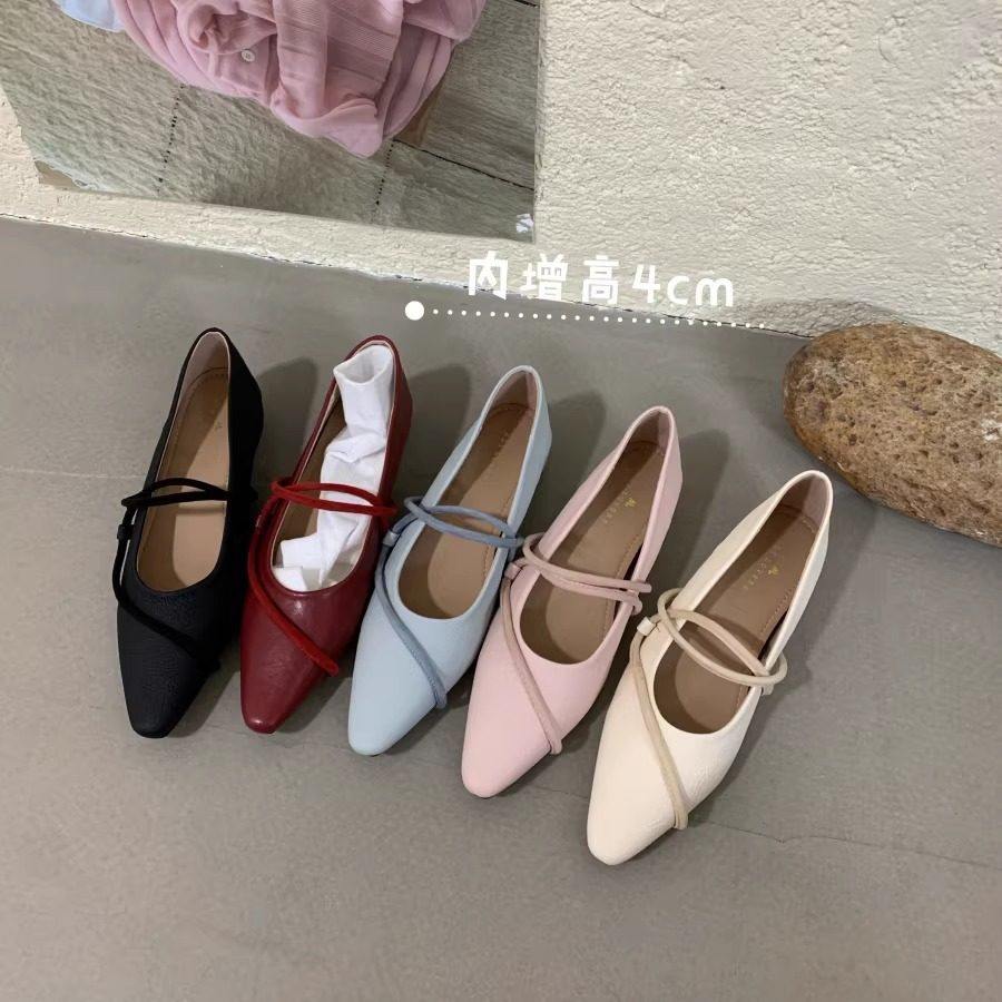 复古风尖头浅口单鞋女内增高玛丽珍鞋百搭通勤温柔风一脚蹬,女鞋,浅口单鞋,淘宝优惠券,粉丝福利购,淘宝优惠卷