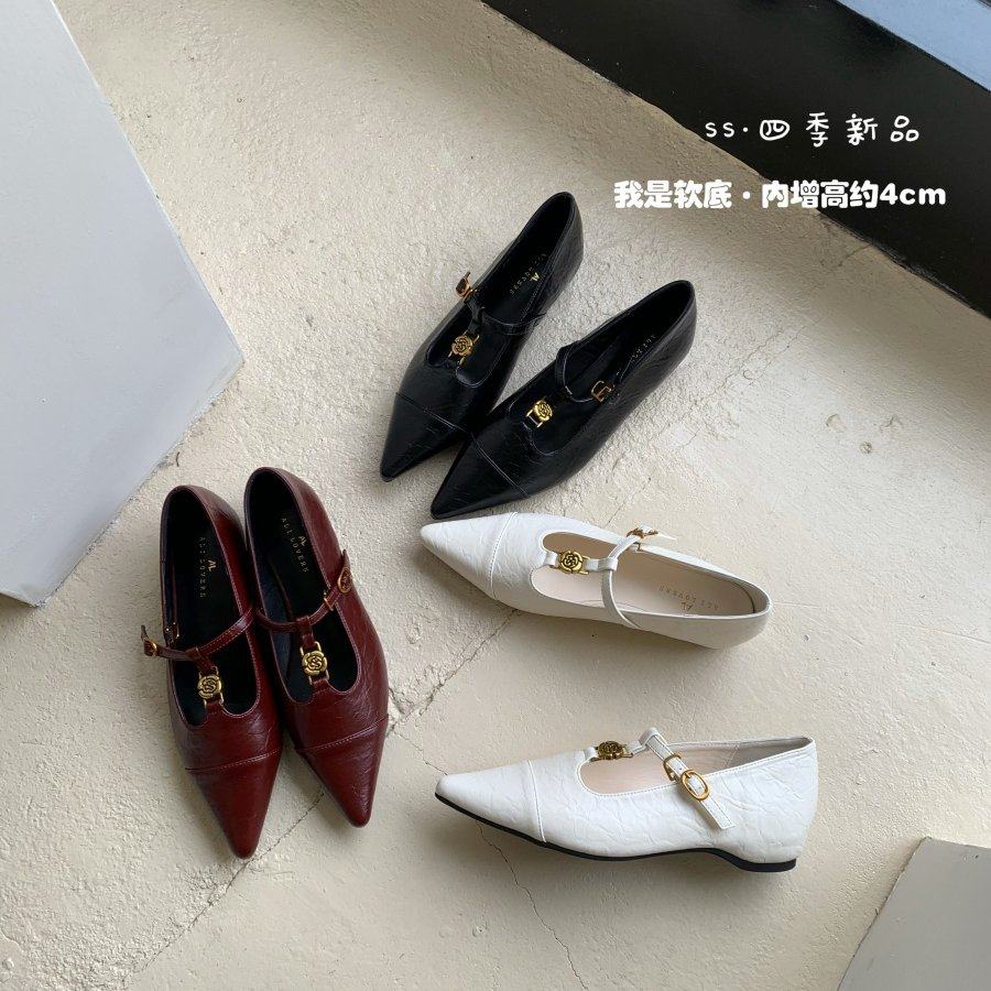 红色尖头内增高女2026春秋小皮鞋浅口镂空一字扣玛丽珍单鞋,女鞋,玛丽珍鞋,淘宝优惠券,粉丝福利购,淘宝优惠卷