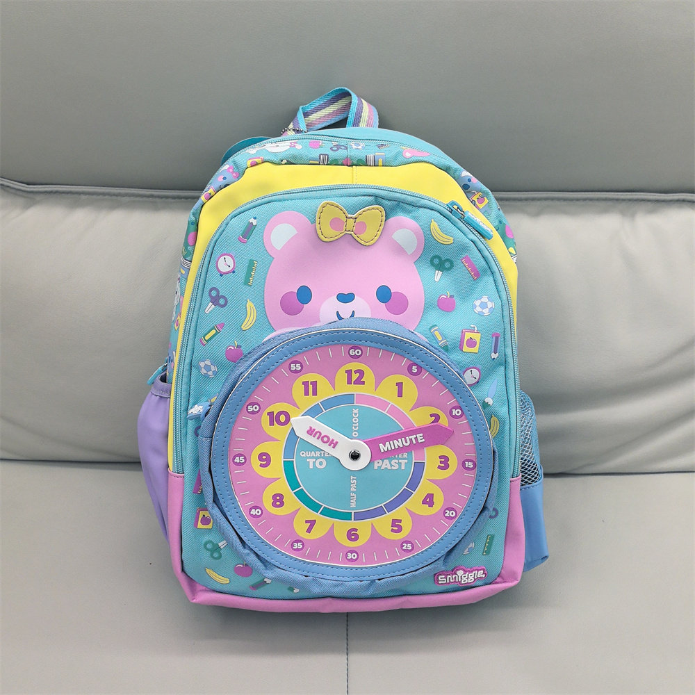 澳洲smiggle幼儿园小书包蓝色时钟熊双肩包外出多功能收纳背包