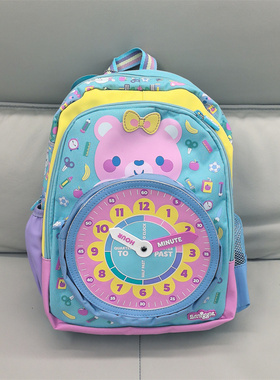澳洲smiggle幼儿园小书包蓝色时钟熊双肩包外出多功能收纳背包