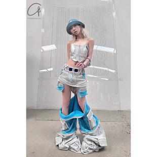 中裤 拼接印花阔腿裤 短裙 WINDOWSEN 40%OFF