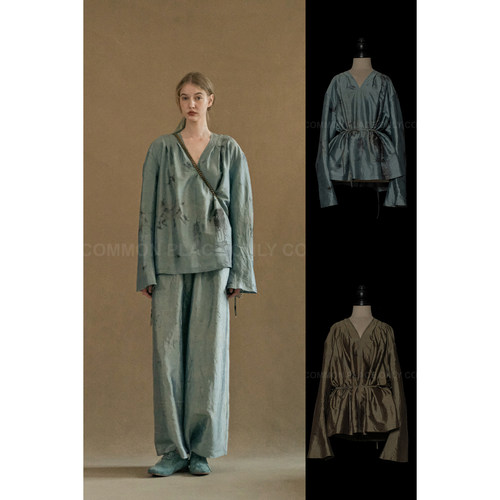 23秋冬丝质V领系带上衣衬衫