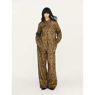 INTO THE EAST 25秋冬 苔绿暗纹印花亚麻衬衫/直筒裤