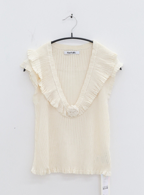 NAN KNITS 25秋冬 镂空花边V领背心