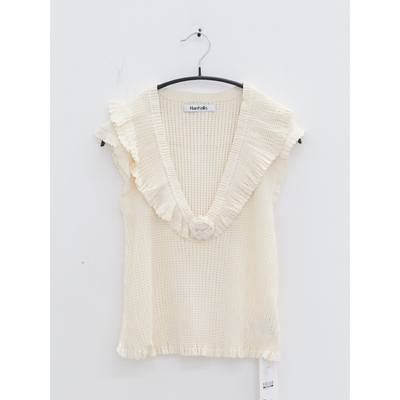 NAN KNITS 25秋冬 镂空花边V领背心