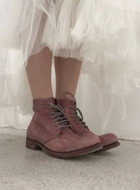 70%OFF A1923 augusta1923 袋鼠皮系绳踝靴子 手工 植鞣暗黑