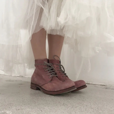 袋鼠皮系绳手工植鞣暗黑靴子