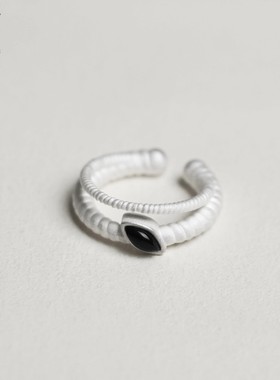 OLIO E ACETO 纯银曜石/水晶双环戒指