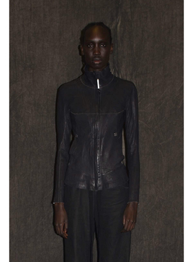 isaac sellam 黑色羊皮立领皮衣