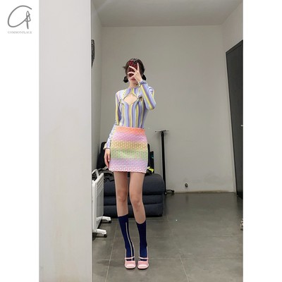 渐变条纹镂空针织衫NANKNITS