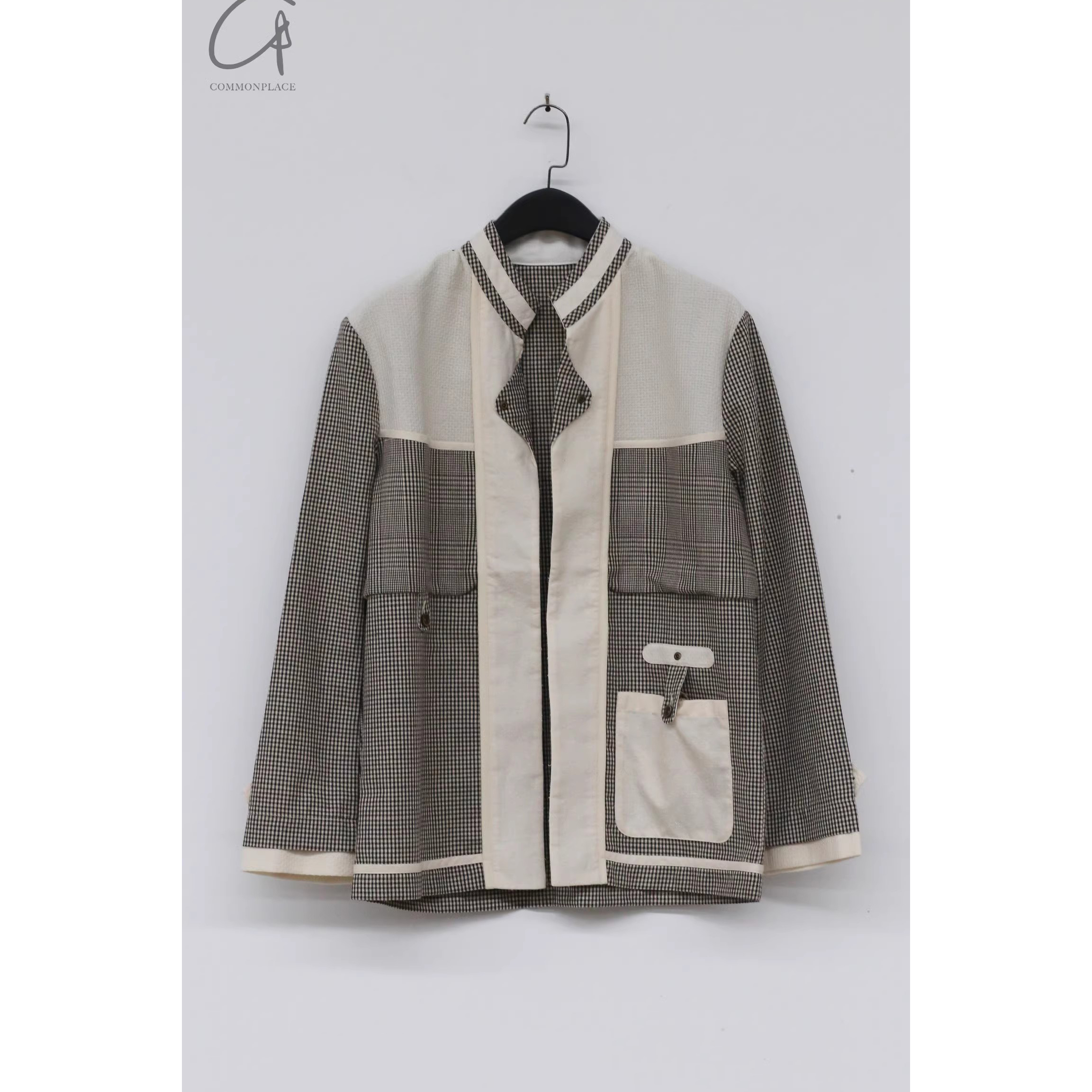 翻领格子亚麻法国夹克