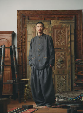 AVIVA JIFEI XUE  羊毛亚麻格纹茧裤