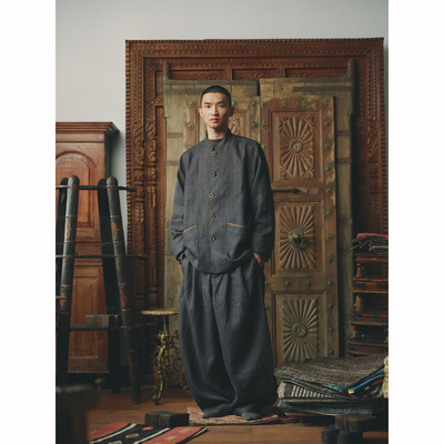 AVIVA JIFEI XUE  羊毛亚麻格纹茧裤