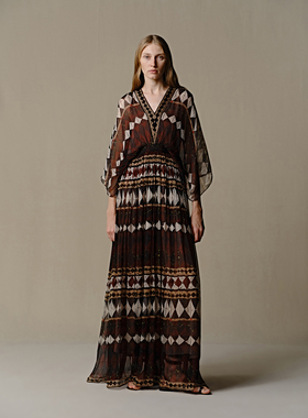 INTO THE EAST 真丝几何v领连衣裙