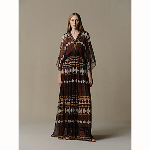 INTO THE EAST 真丝几何v领连衣裙