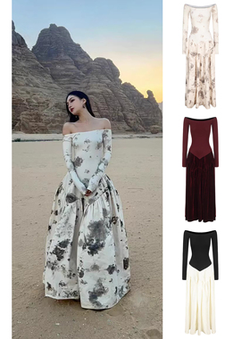 Peng Tai 一字肩超长连衣裙