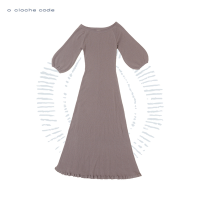 o cloche code 25秋冬 灯笼袖连衣长裙美利奴羊毛针织
