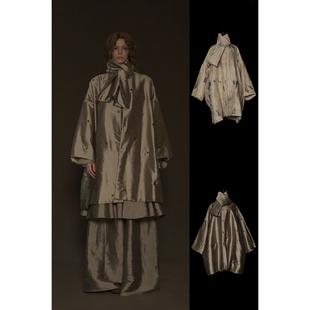 Mutedance 围巾羊毛丝绸花染外套 宽松版