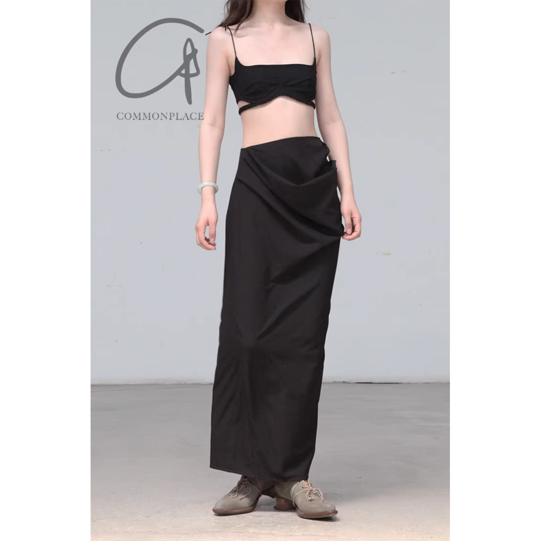 立裁不对称高腰包臀半身裙