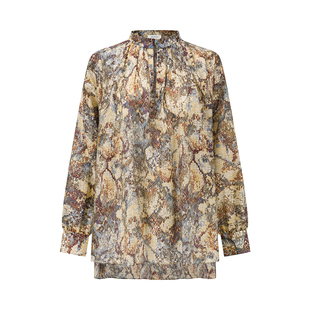 INTO THE EAST 25秋冬 马赛克印花丝棉上衣/宽腰碎褶丝棉半裙