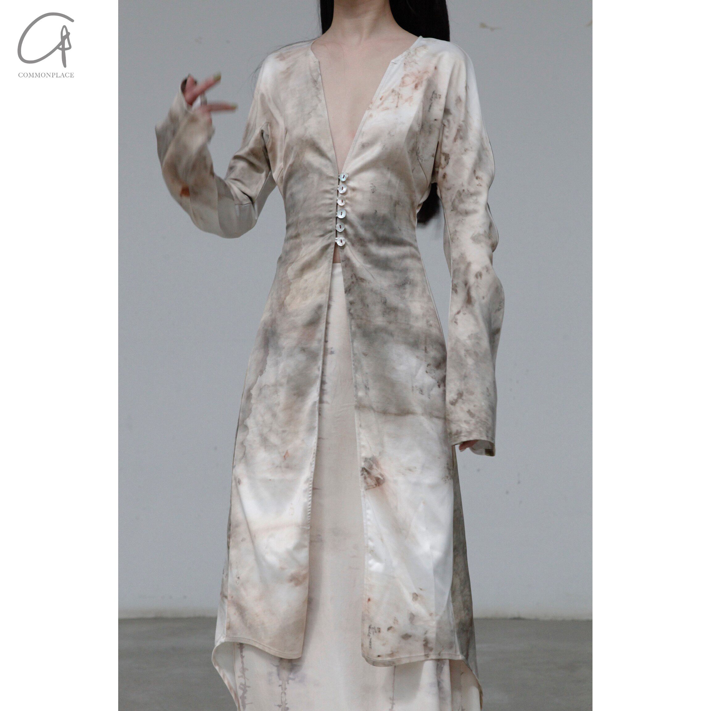 pengtai缎面丝绸纽扣衬衫背心