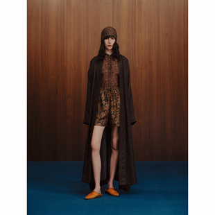 INTO THE EAST 深棕佩斯利花纹真丝短裤休闲裤