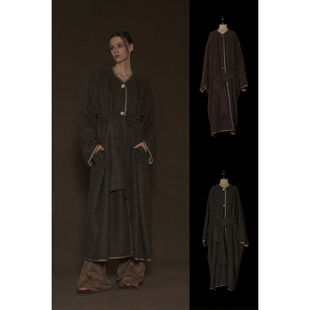 Mutedance 无领腰带羊毛大衣外套