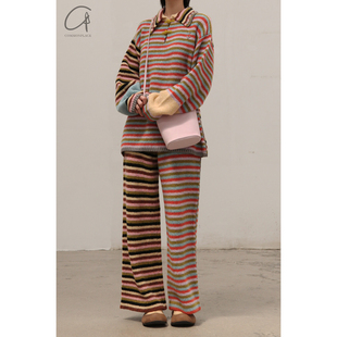 柔软拼色条纹休闲裤 YANYAN KNITS