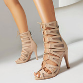 超高跟HEELS爵士舞短靴交叉绑带镂空网纱PUMP罗马凉靴定制舞鞋 女