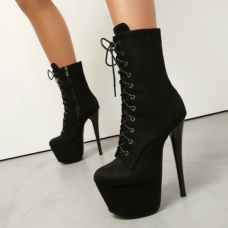 超高跟鞋细跟17厘米大码防水台低筒短靴模特走秀舞台演出情趣变装