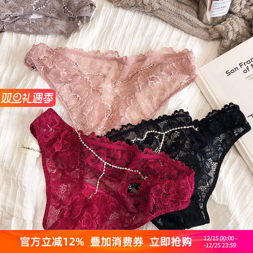 性感水钻镂空透明低腰火辣三角裤