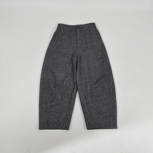 冬季抗风保暖人字纹毛呢羊毛全内衬后松紧腰奶奶裤气球定型裤D541