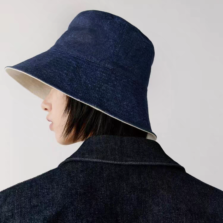 有着绢丝香气重磅真丝牛仔双色正反两戴渔夫帽防晒帽四季帽F359