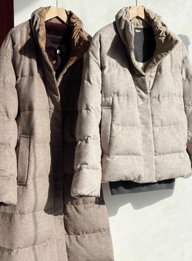 系列高级巨暖两面穿安心90白鹅绒立领原色羊毛大衣式鹅绒服D502