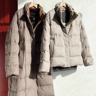 系列高级巨暖两面穿安心90白鹅绒立领原色羊毛大衣式 鹅绒服D502