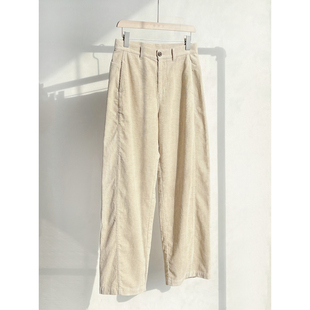 高品定制原胚色棉亚麻灯芯绒复古宽松沉稳百搭休闲长裤 D537