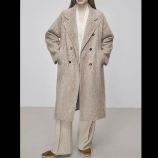 样衣系高奢LP同源稀有面料100%全羊绒拉毛中长款毛呢大衣D548