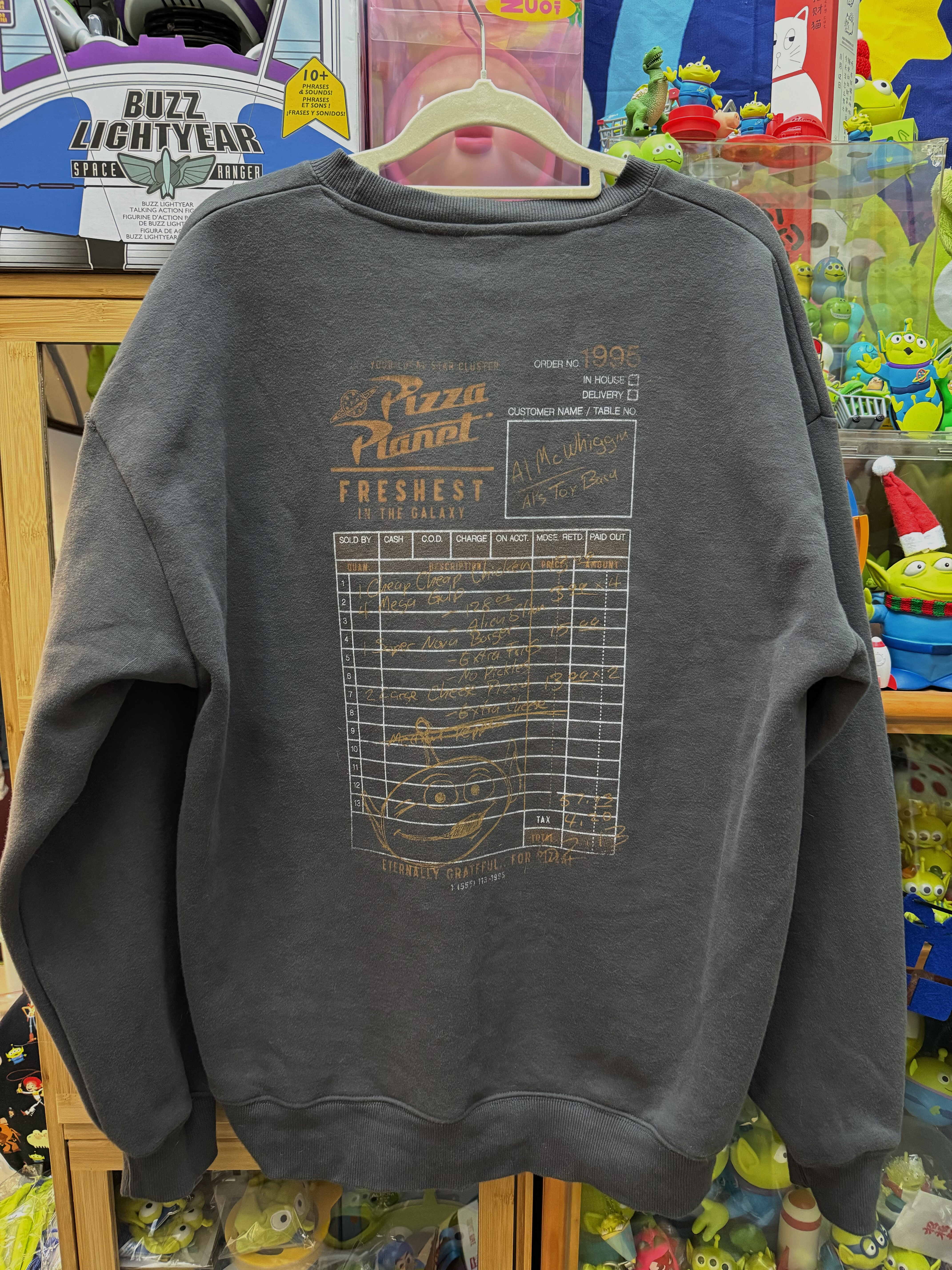 全新尾D玩总三眼仔披萨星球菜单印花加绒情侣款男女卫衣