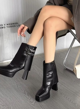 10CM洋气裤管靴粗跟短靴时髦精必入高货 2636