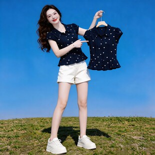 新款 女2026年夏季 polo领百搭遮肉上衣 衬衫 设计感小众减龄遮肉短袖