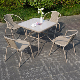 户外庭院防雨舒适仿藤椅圆桌套装阳台花园桌椅简约现代休闲桌椅