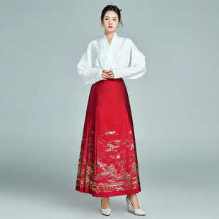 墨画[红织金]原创汉服飞机袖衬衣新中式马面裙女订婚结婚日常套装
