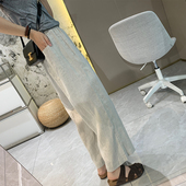 轻薄九分垂感阔腿裤 女夏季 客供亚麻松紧腰宽松直筒休闲裤 麻意裤