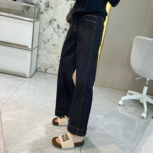 显瘦高腰阔腿裤 女秋冬新款 立体侧骨加绒弹力直筒牛仔裤 清仓特价