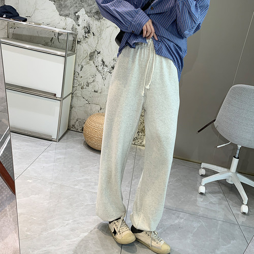 秋季宽松棉质束脚抽绳休闲卫裤女