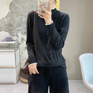 气质内搭女T恤 半高领保暖韩版 花边打底上衣冬季 双面磨毛加厚长袖