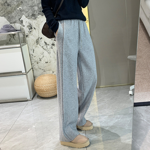 加绒抽绳运动裤 蛋白绒保暖双侧线宽松休闲裤 女秋冬显瘦直筒阔腿裤