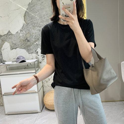 莱赛尔弹力圆领短袖极简女T恤